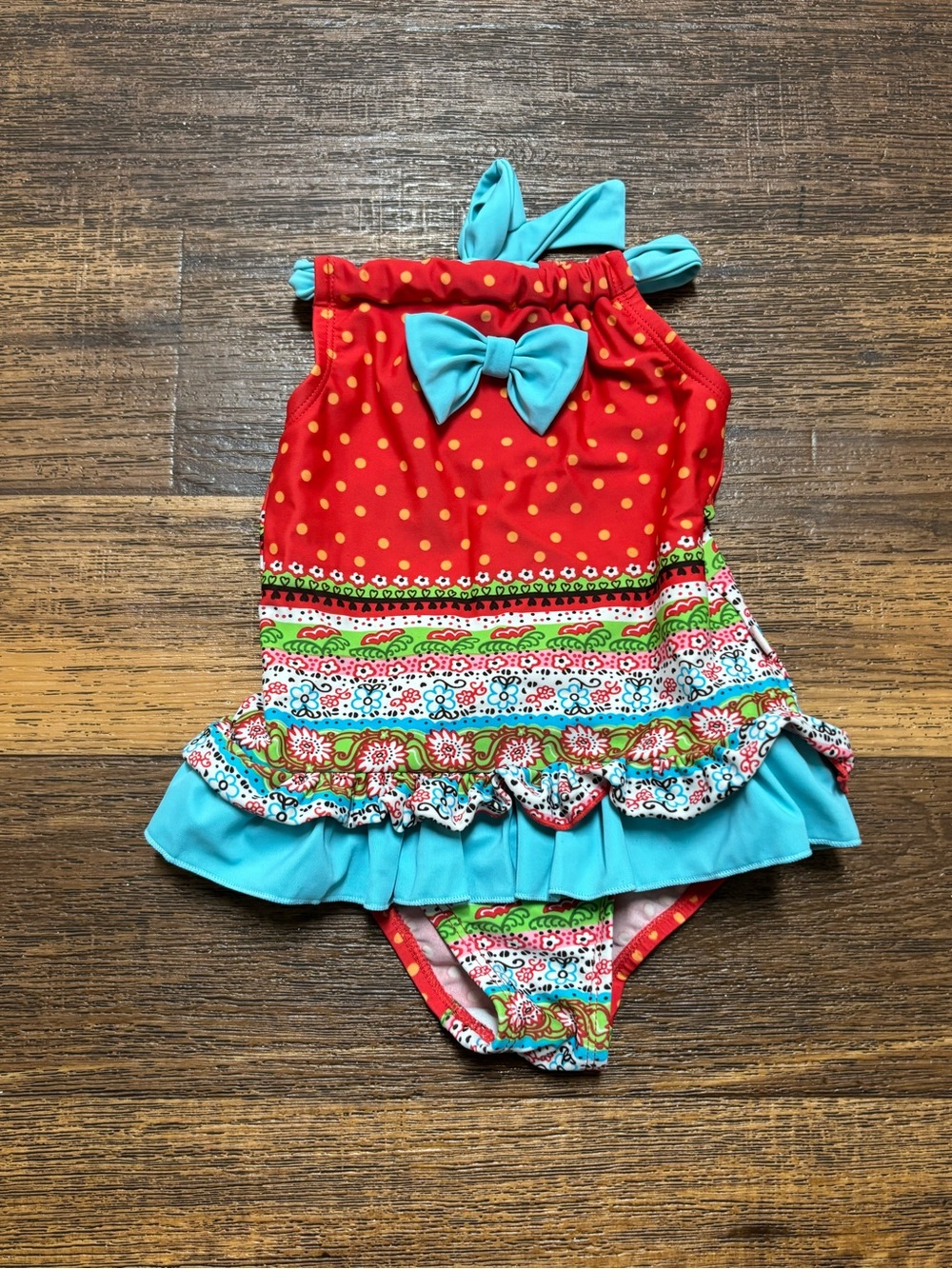 Catimini Red and Turquoise Girls One-Piece Swimsuit